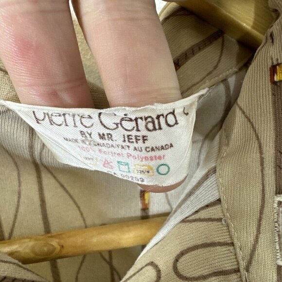 Vintage 70s Disco Men L Mr Jeff Pierre Gerard Polyester Button Shirt Tan L/S - Picture 4 of 5